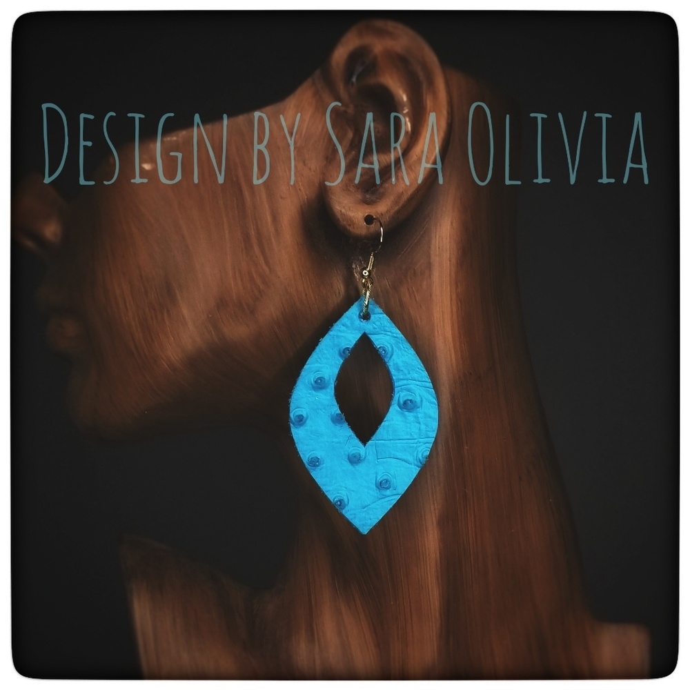 Genuine Leather Turquoise Ostrich Earrings
